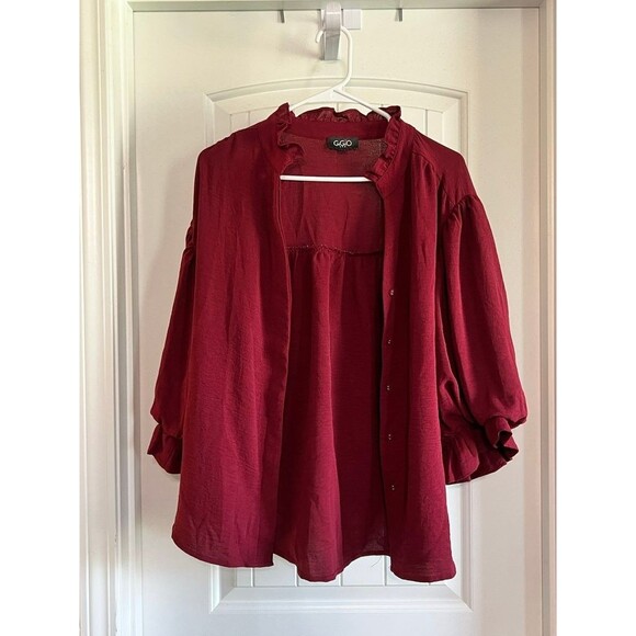 Gigio Tops - GiGiO USA Women's Ruffled Red Blouse - Size L